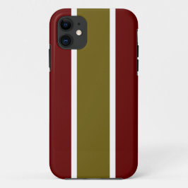 70年代のディープレッド×ゴールドオリーブ×ホワイト レーシングストライプ iPhone 11 ケース