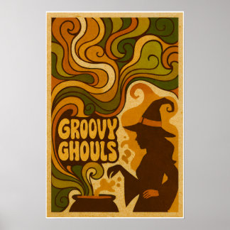 70年代のハロウィーン・レトロな魔女 ポスター