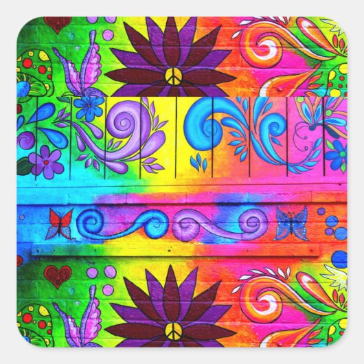 70年代のヒッピーのグルービーステッカー スクエアシール (正面)