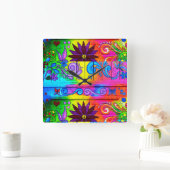 70年代のヒッピーのサイケデリックな時計 スクエア壁時計 (ホーム)