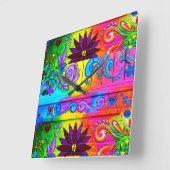 70年代のヒッピーのサイケデリックな時計 スクエア壁時計 (傾斜)