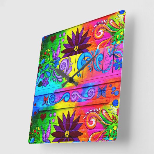 70年代のヒッピーのサイケデリックな時計 スクエア壁時計 (傾斜)