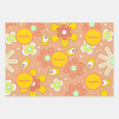 70年代のビーズピーチカラーサマーパターン ラッピングペーパーシート (正面)