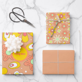 70年代のビーズピーチカラーサマーパターン ラッピングペーパーシート