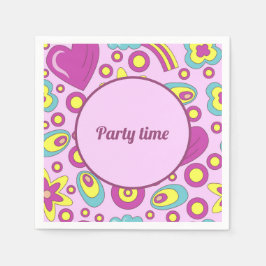 70年代のビーブスパープルカラーサマーパターン スタンダードカクテルナプキン