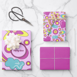 70年代のビーブスパープルカラーサマーパターン ラッピングペーパーシート