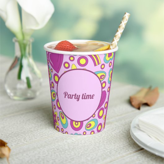 70年代のビーブスパープルカラーサマーパターン 紙コップ (インサイチュ)