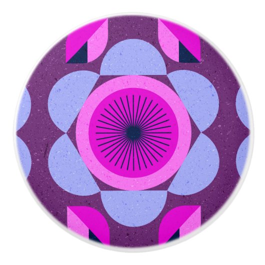 70年代のフローラビデオ – ピンクと紫 – アフリカプリント セラミックノブ (正面)