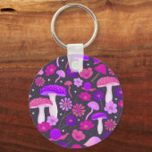 70年代のフローラ鮮やかマッシュルームピンク、紫、黒 キーホルダー (正面)