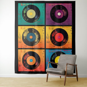 70年代のレコードのパターンレトロ タペストリー