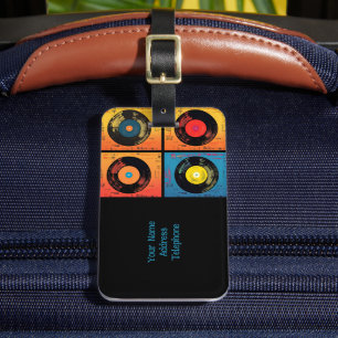 70年代のレコードのパターンレトロ ラゲッジタグ