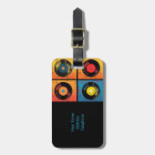 70年代のレコードのパターンレトロ ラゲッジタグ (正面縦)