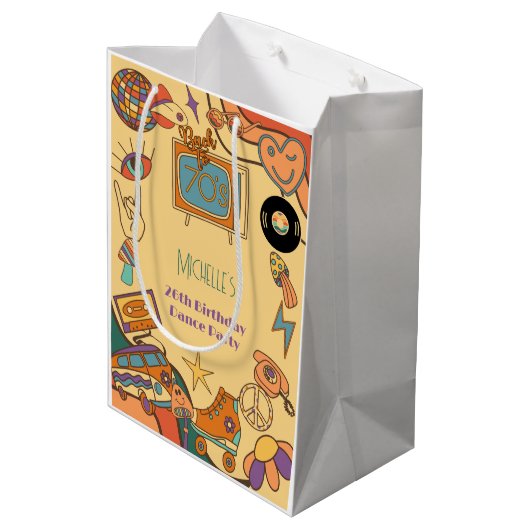 70年代のレトロなグルービー大人の誕生日に戻る ミディアムペーパーバッグ (裏面アングル)