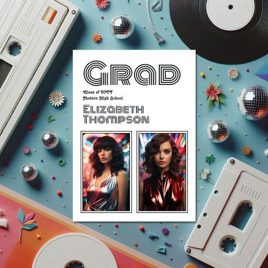 70年代のレトロなタイポグラフィーがカッコいいディスコ卒業パーティー 招待状