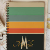 70年代のレトロなネイビーブルーとピンクのストライプモノグラムの ノートブック