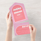 70年代のレトロなピンクのインスパイアスン結婚レイ オールインワン招待状 (貼ってはがせる)