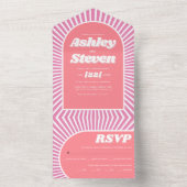 70年代のレトロなピンクのインスパイアスン結婚レイ オールインワン招待状 (内側)