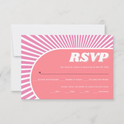 70年代のレトロなピンクのインスパイアスン結婚レイ 出欠カード (正面)