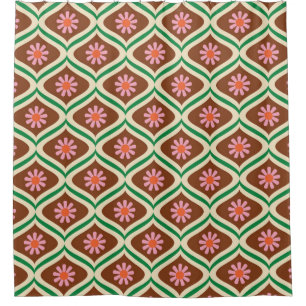 70年代のレトロなヴィンテージの花柄 シャワーカーテン