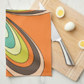 70年代のレトロな春ヒッピーのフラワーパワー キッチンタオル (四つ折り)