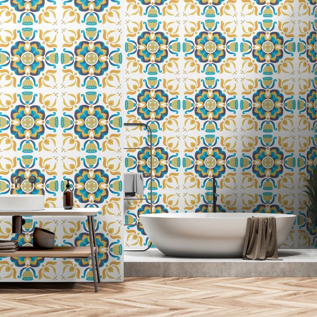 70年代のレトロな花柄 壁紙 (浴室)