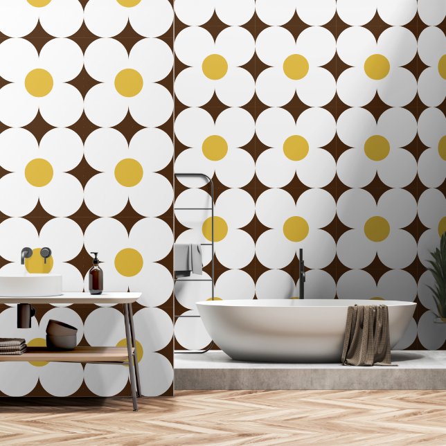 70年代のレトロな花柄 壁紙 (浴室)