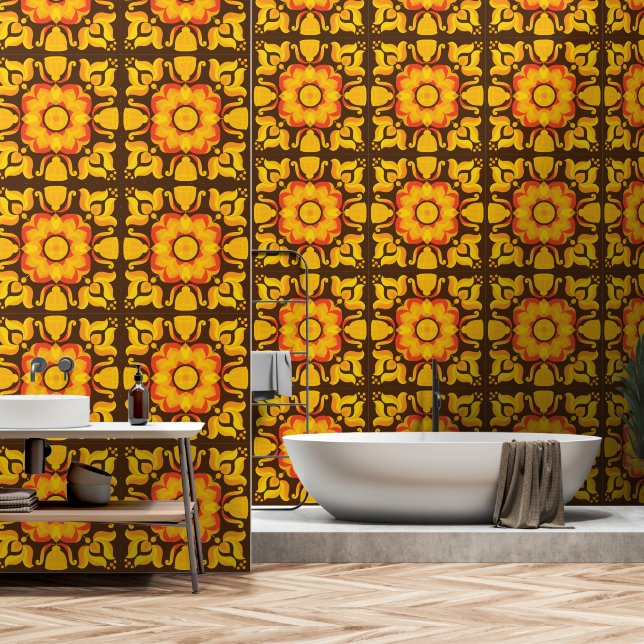 70年代のレトロな花柄 壁紙 (浴室)