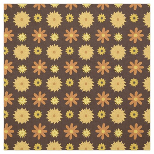 70年代のレトロのブラウンのオレンジ黄色の花柄パターン ファブリック (見本)