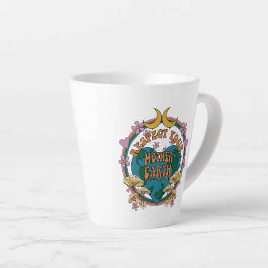70年代のレトロマザーアース・グラフィック カフェラテマグ (右アングル)