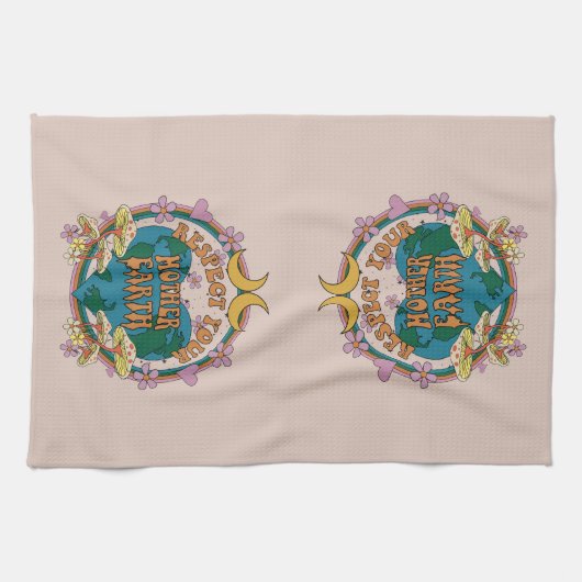 70年代のレトロマザーアース・グラフィック キッチンタオル (横)