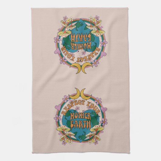 70年代のレトロマザーアース・グラフィック キッチンタオル (縦)