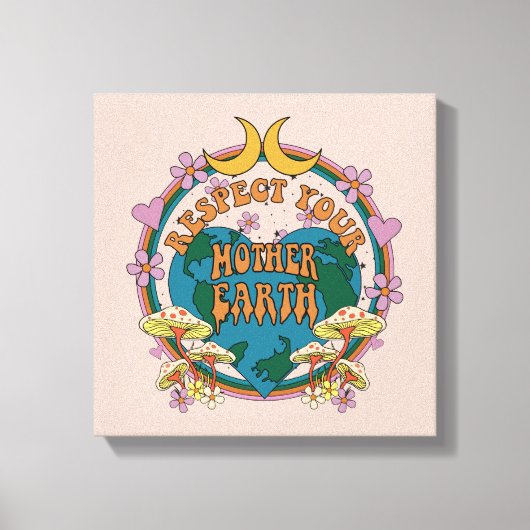 70年代のレトロマザーアース・グラフィック キャンバスプリント (正面)