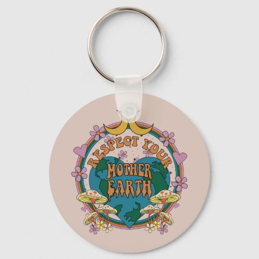 70年代のレトロマザーアース・グラフィック キーホルダー (正面)