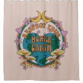 70年代のレトロマザーアース・グラフィック シャワーカーテン (正面)