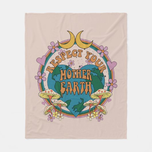 70年代のレトロマザーアース・グラフィック フリースブランケット (正面)