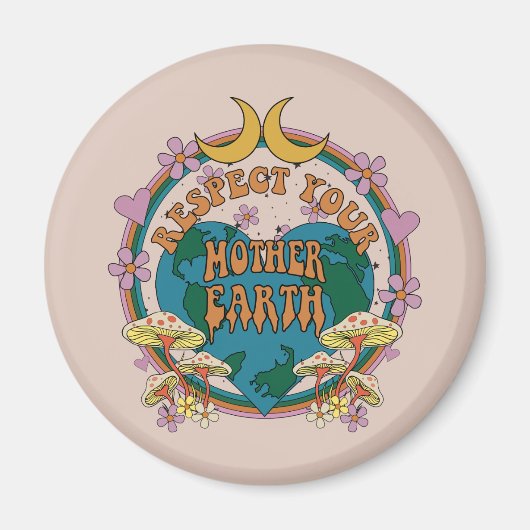 70年代のレトロマザーアース・グラフィック マグネット (正面)