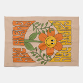 70年代のレトロ笑顔デイジー花 キッチンタオル (横)