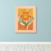 70年代のレトロ笑顔デイジー花 キャンバスプリント (インサイチュ (ウッドフロア))