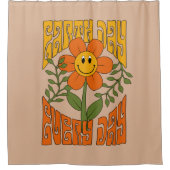 70年代のレトロ笑顔デイジー花 シャワーカーテン (正面)