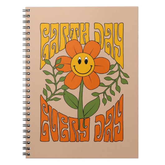 70年代のレトロ笑顔デイジー花 ノートブック (正面)