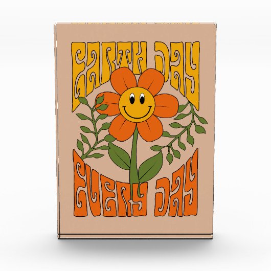 70年代のレトロ笑顔デイジー花 フォトブロック (正面)