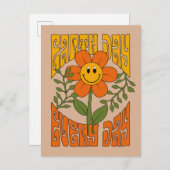 70年代のレトロ笑顔デイジー花 ポストカード (正面/裏面)