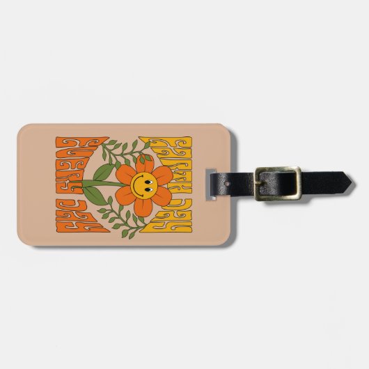 70年代のレトロ笑顔デイジー花 ラゲッジタグ (正面横)