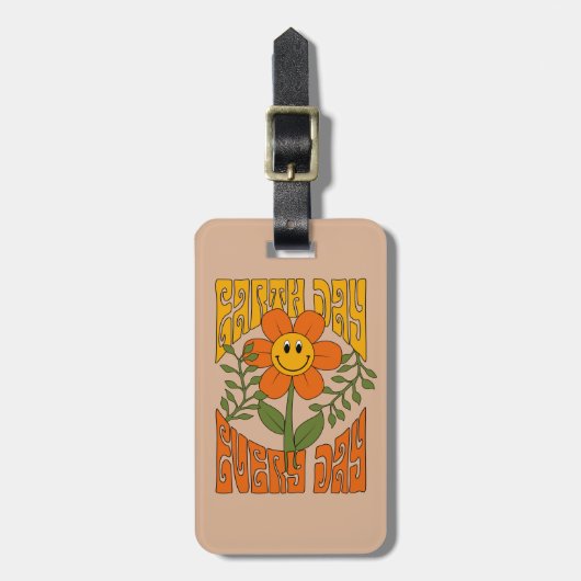70年代のレトロ笑顔デイジー花 ラゲッジタグ (正面縦)