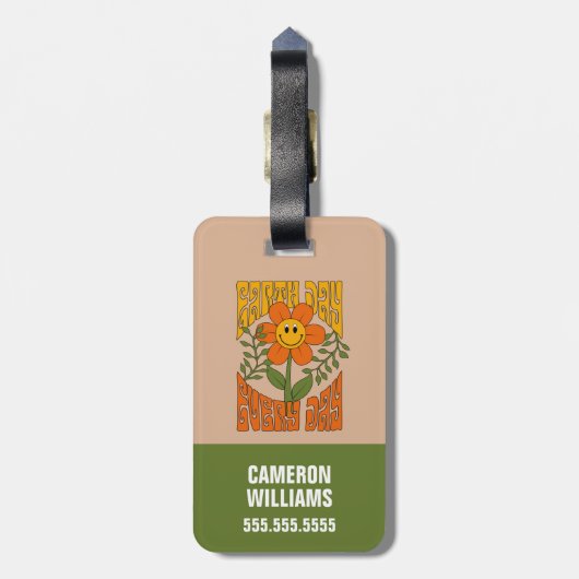 70年代のレトロ笑顔デイジー花 ラゲッジタグ (裏面縦)