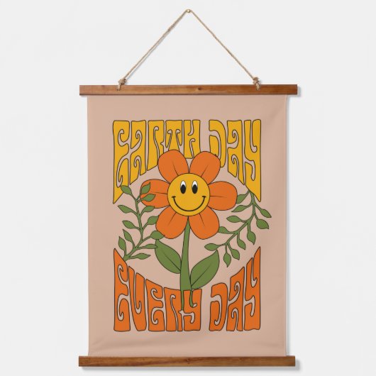 70年代のレトロ笑顔デイジー花 吊り下げ型タペストリー (正面)