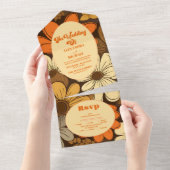 70年代のレトロ結婚フローラ オールインワン招待状 (貼ってはがせる)