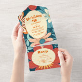 70年代のレトロ結婚フローラ オールインワン招待状 (貼ってはがせる)