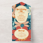 70年代のレトロ結婚フローラ オールインワン招待状 (内側)