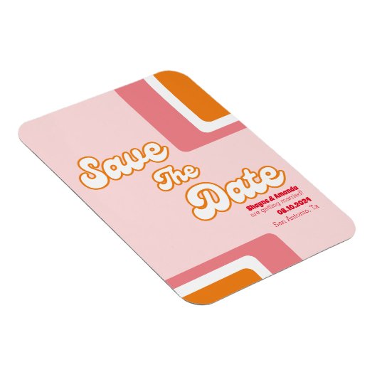 70年代のレトロ赤面ピンクのオレンジのgroovy日付を保存 マグネット (右側)